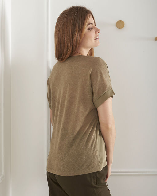 Top kaki encolure lurex en soie vilma olive.