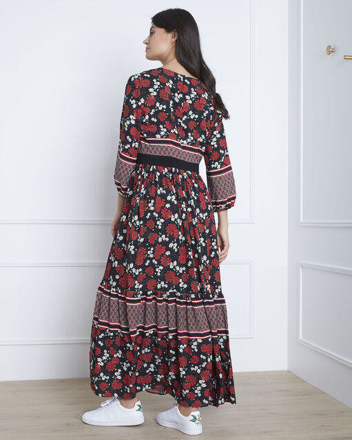 Robe noire imprimée longue lisette noir.