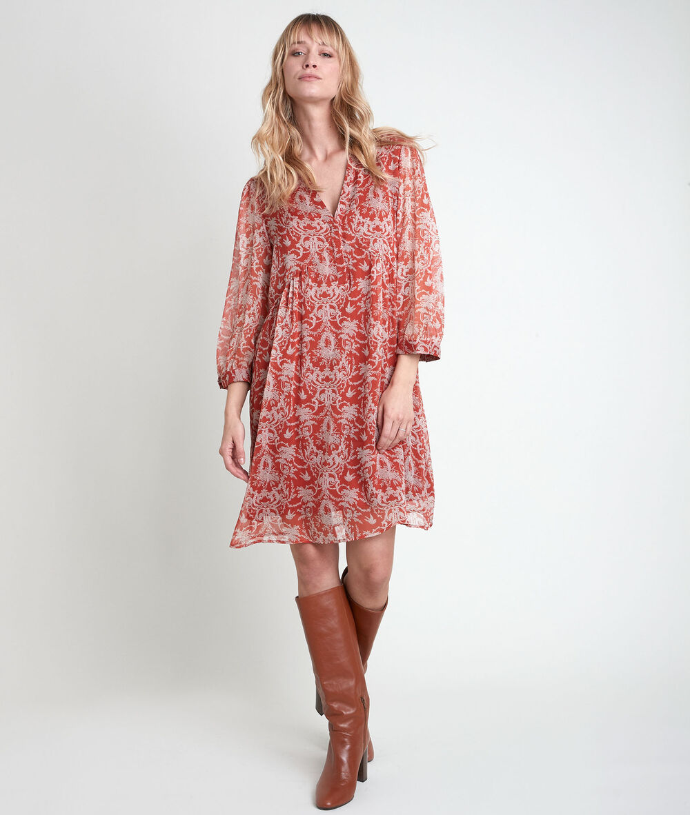 Orangefarbenes kleid mit printmuster calypso  goyave.