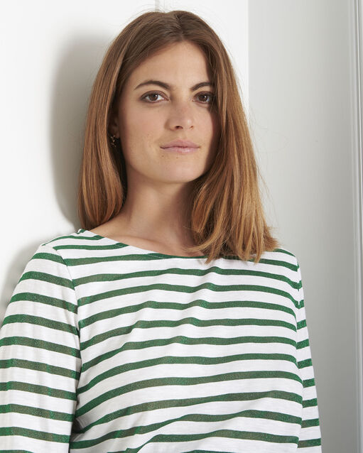 Tee-shirt vert rayures brillantes payure menthe.