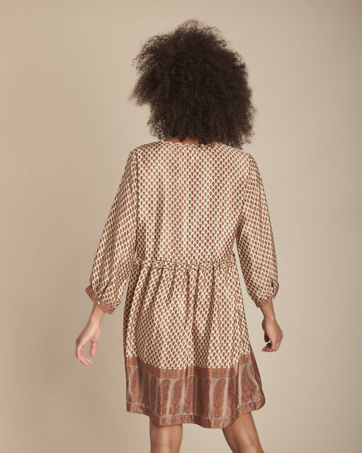 Robe acajou en soie mélangée imprimée iroxy caramel.