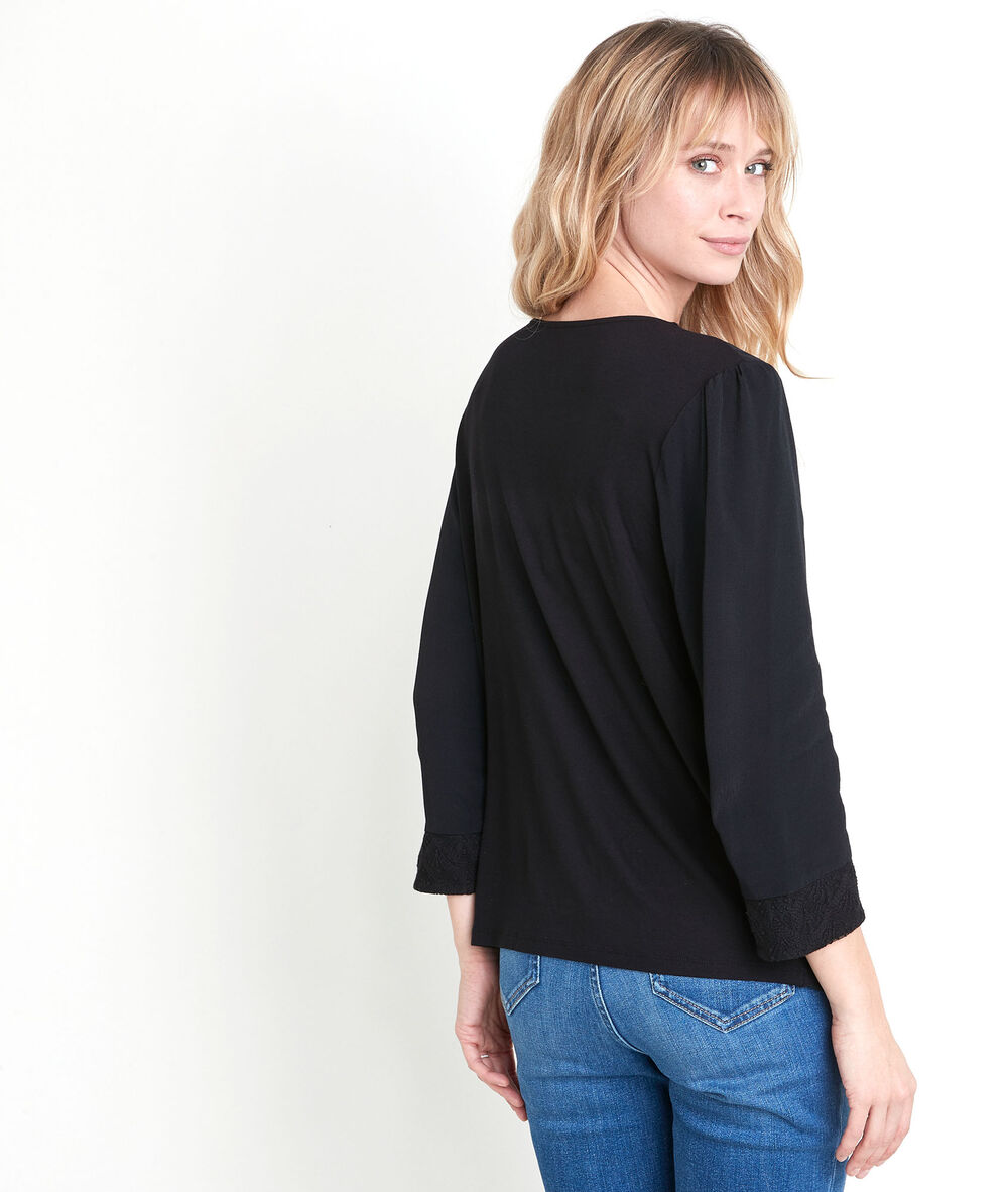 Top bimatière noir dentelle will noir.