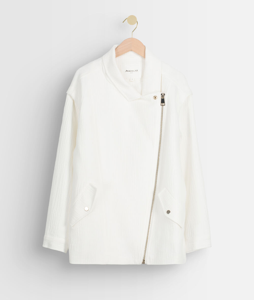 Manteau style perfecto en coton blanc janna ecru.