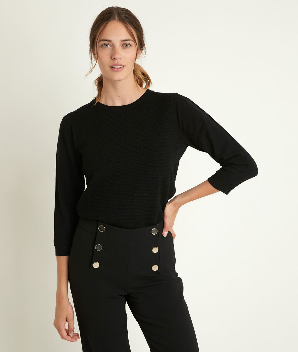 Pull noir nid d'abeille Rimel | 1-2-3 Pull noir nid d'abeille Rimel PhotoZ | 1-2-3