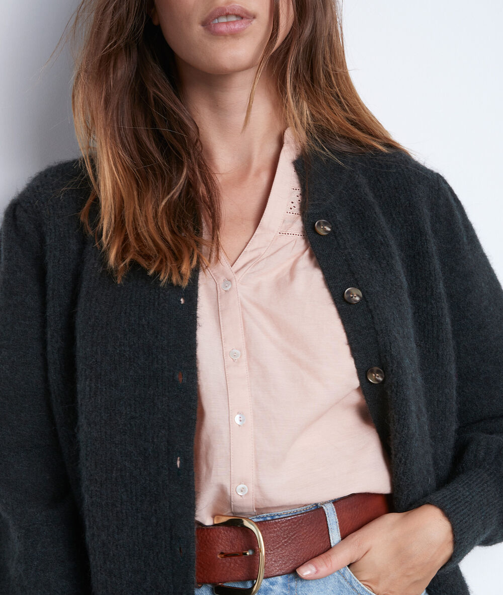 Cardigan mit bauschigen ärmeln grün toussain cypres.