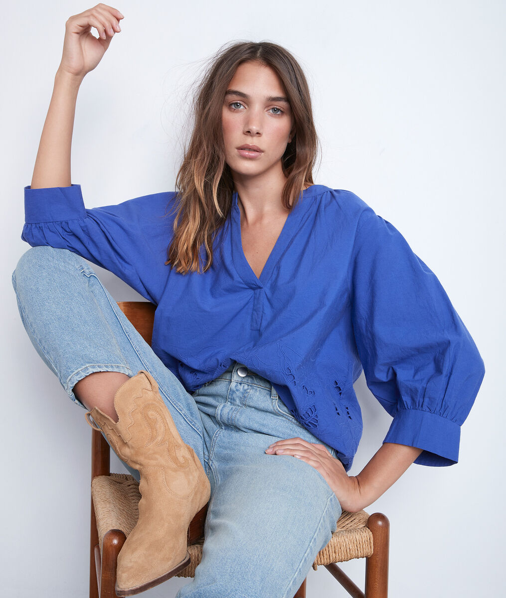 Blouse large en coton brodé myosotis Aaron | 1-2-3 Blouse large en coton brodé myosotis Aaron PhotoZ | 1-2-3