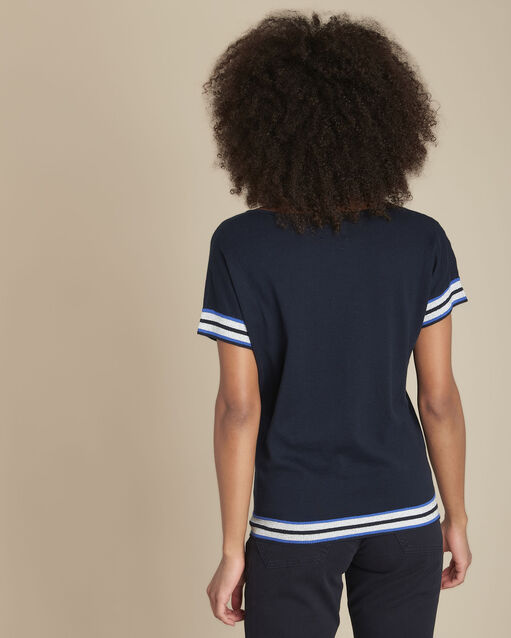 Pull marine rayures lurex faly marine.