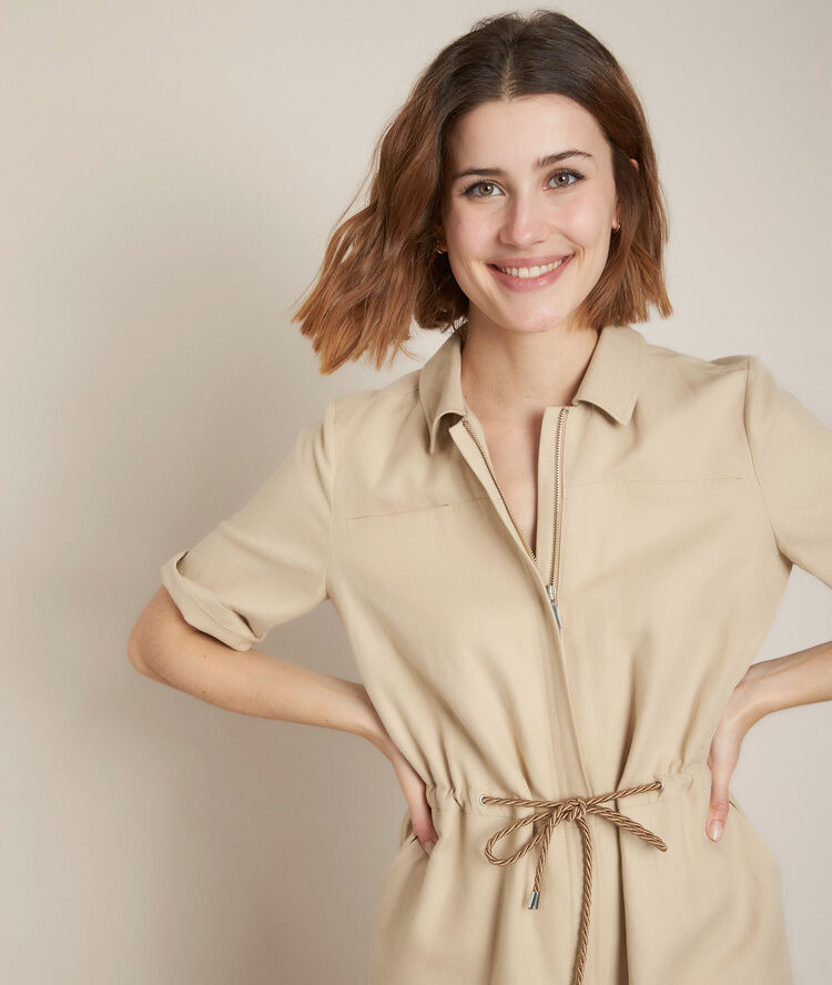 Robe en lyocell et lin ceinturée camilla marron.