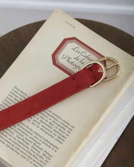Ceinture rouge double boucle en cuir quorentin geranium.