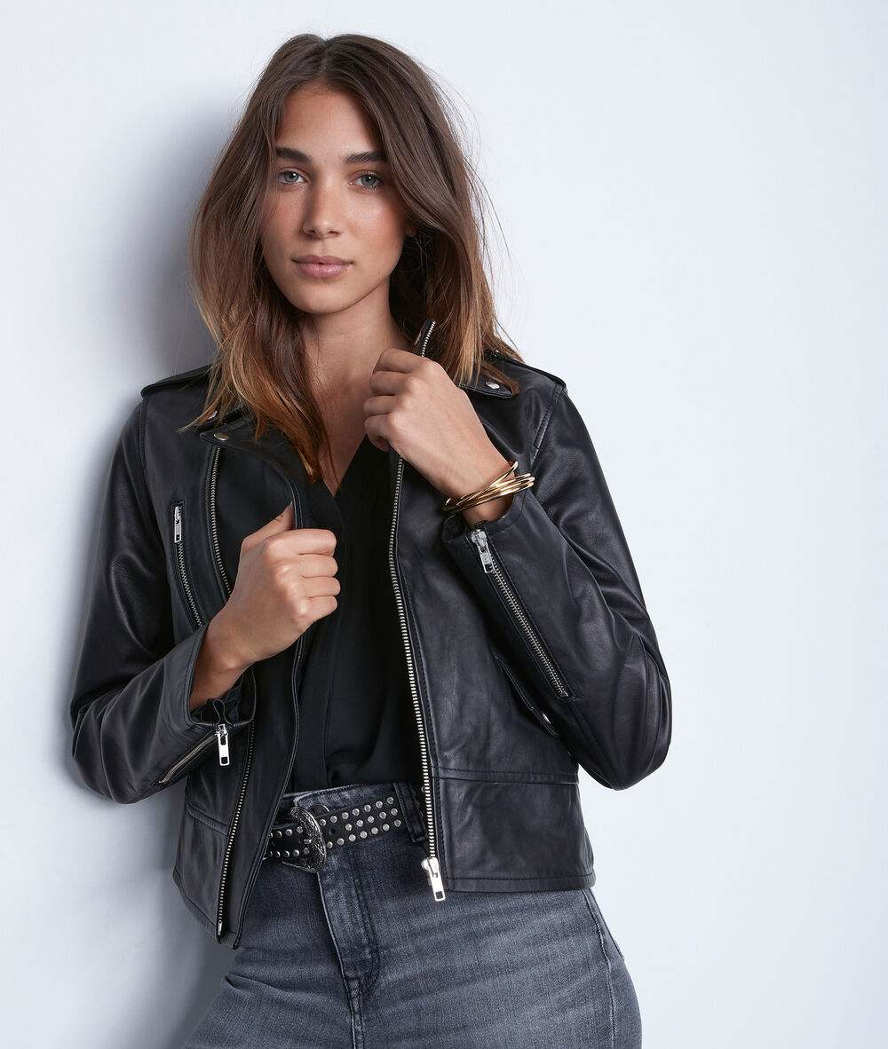 Veste en cuir noire tommy noir.