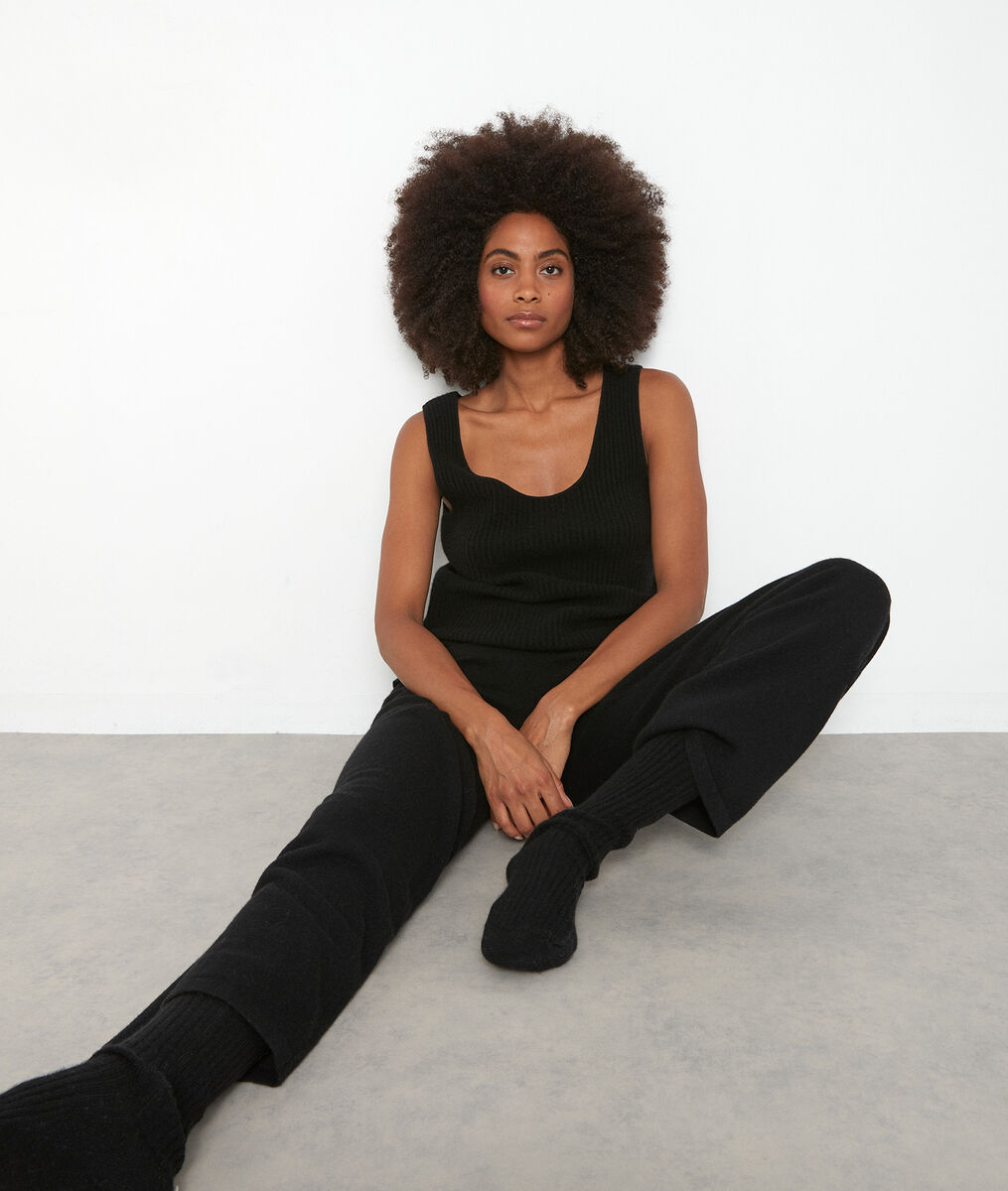 Pantalon large en cachemire recyclé noir Tanis | 1-2-3 Pantalon large en cachemire recyclé noir Tanis PhotoZ | 1-2-3