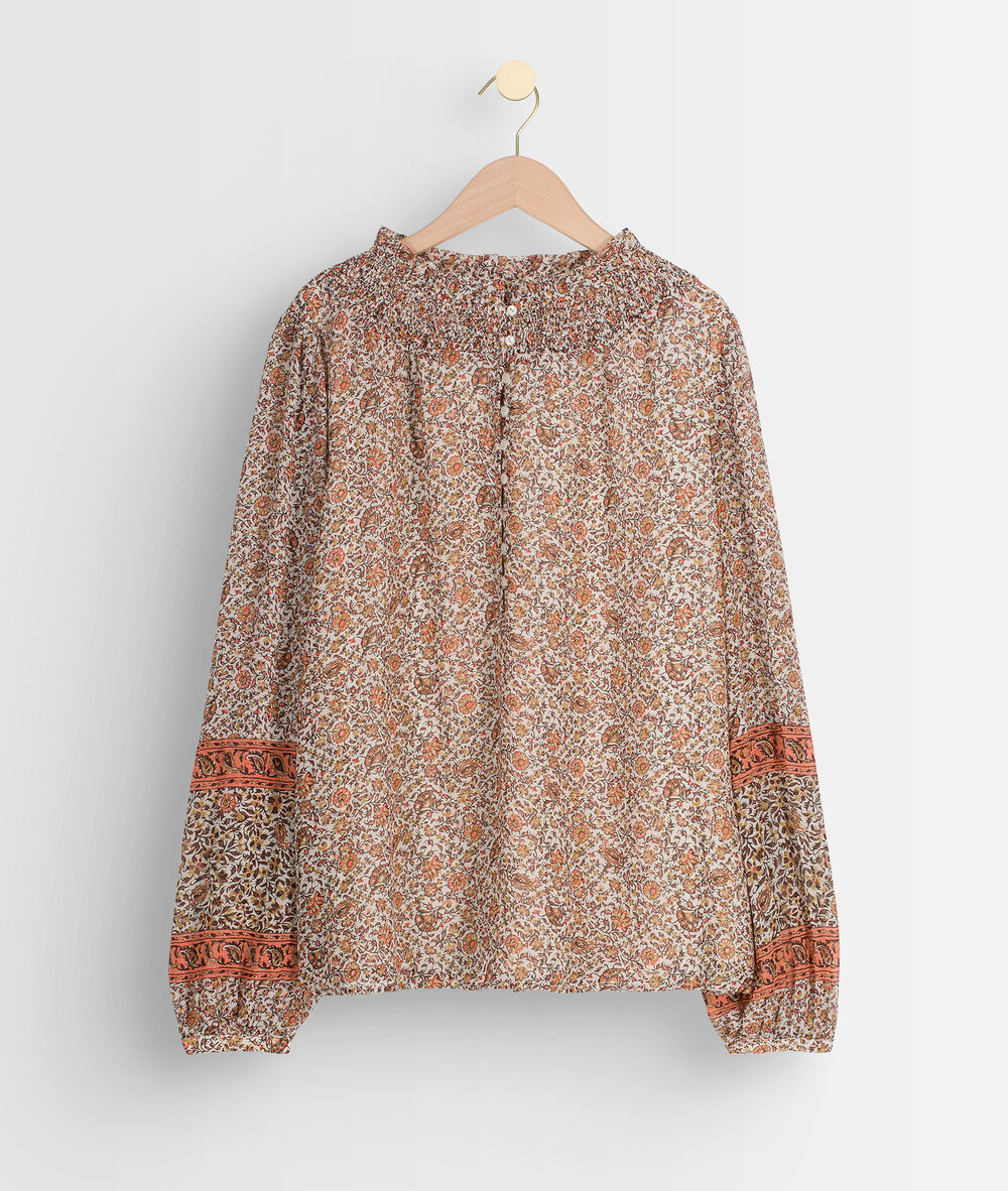 Blouse imprimée fleurie rose à manches longues angelique poudre.