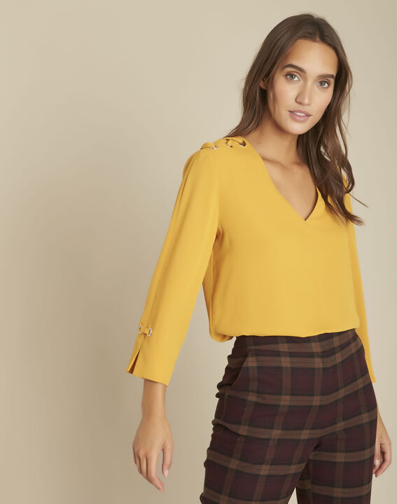 Blouse jaune à œillets Melody | 1-2-3 Blouse jaune à œillets Melody PhotoZ | 1-2-3