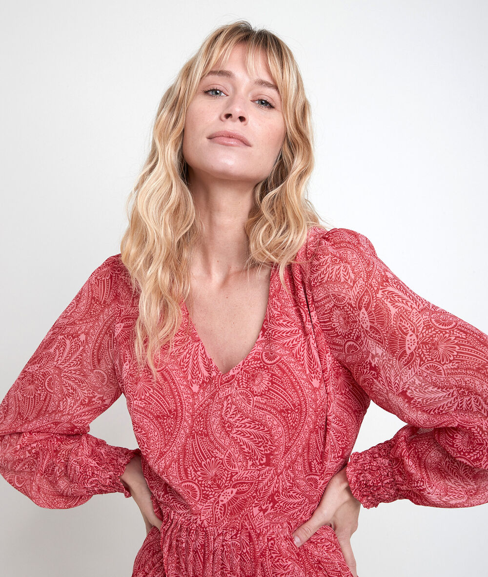 Robe imprimée plissée lilo bois de rose.