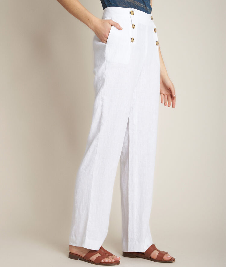 Pantalon &agrave; pont en lin iber blanc.