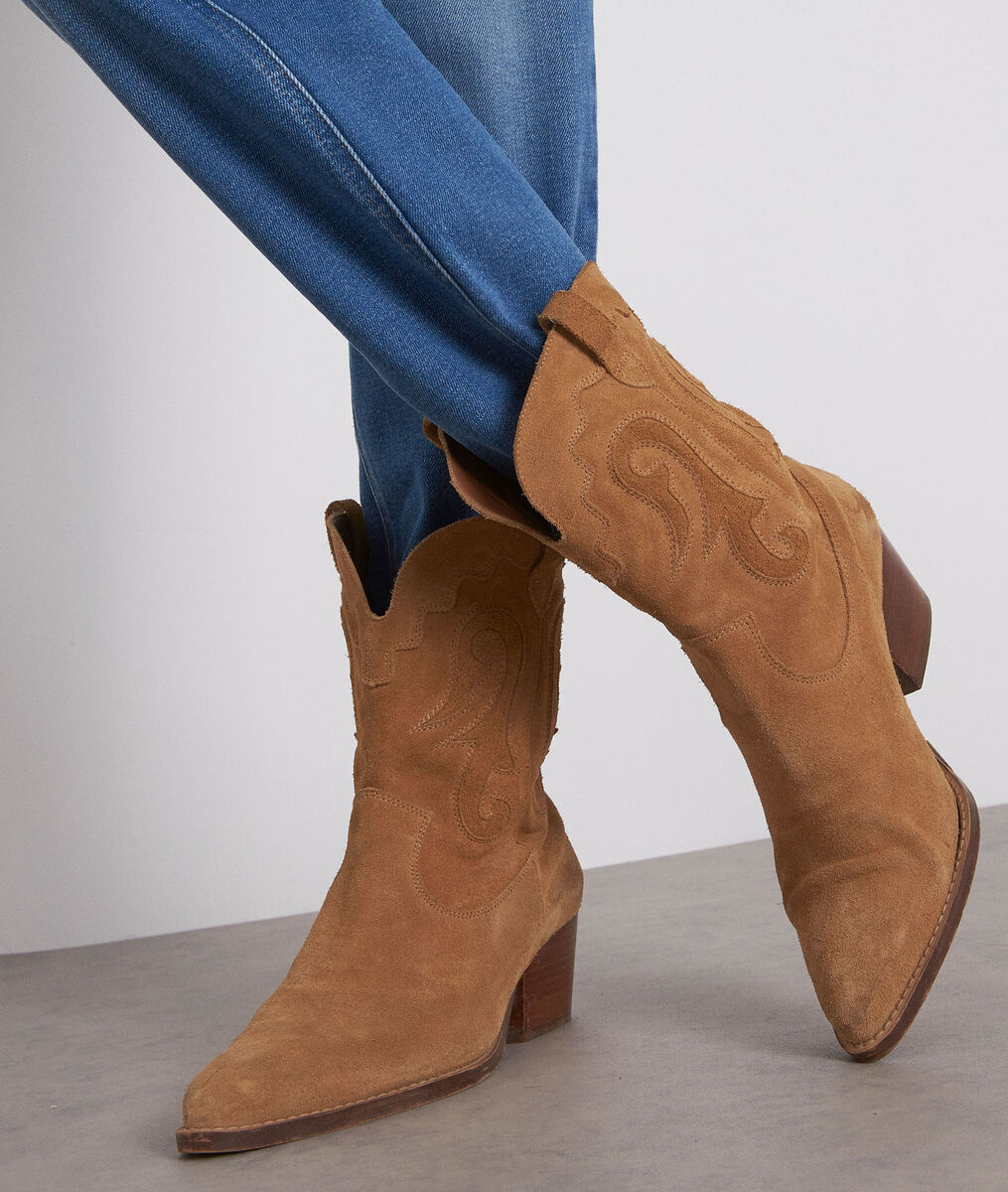 Boots santiags en cuir velours camel Heglantine | 1-2-3 Boots santiags en cuir velours camel Heglantine PhotoZ | 1-2-3