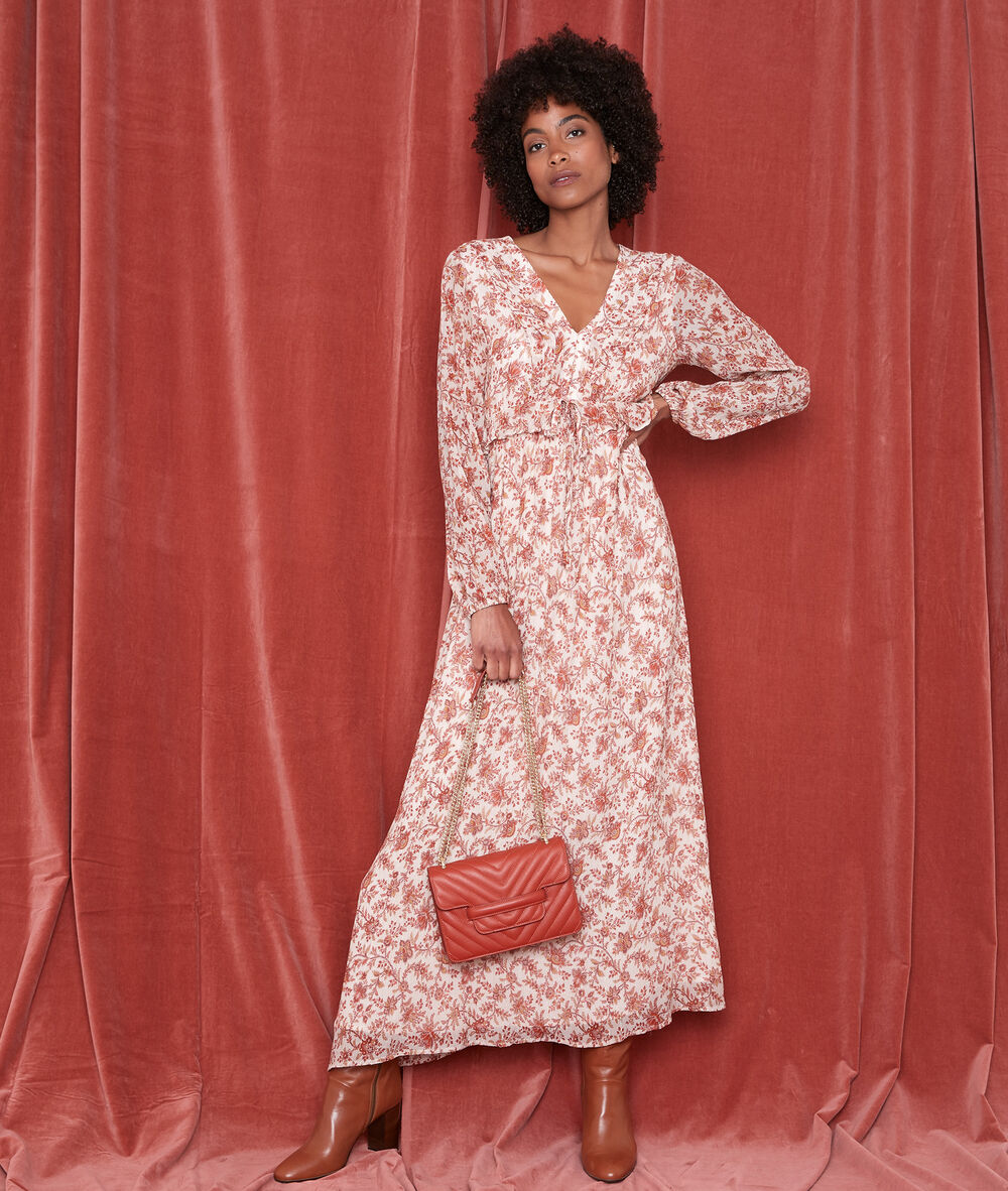 Robe longue imprimée nao cannelle.