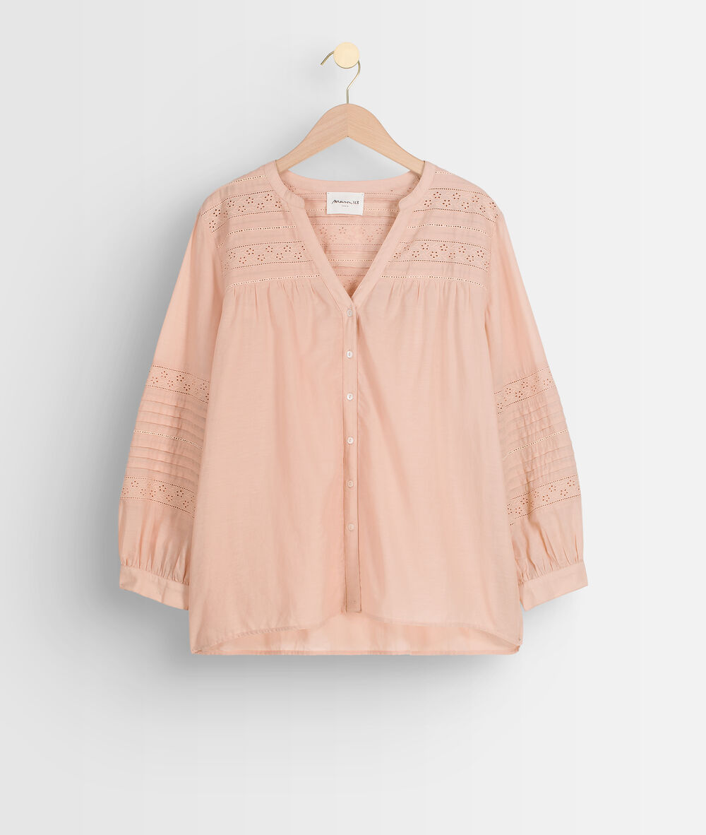 Blouse romantique brodée vieux rose anae poudre.