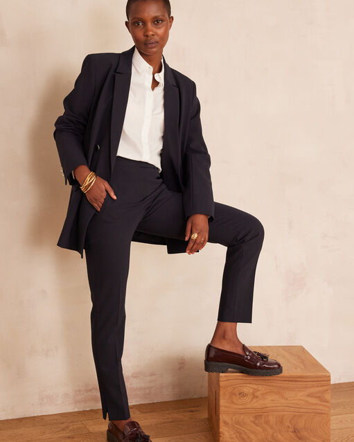 Marineblauwe sigaretbroek van microvezel Lara (1) - Maison 123