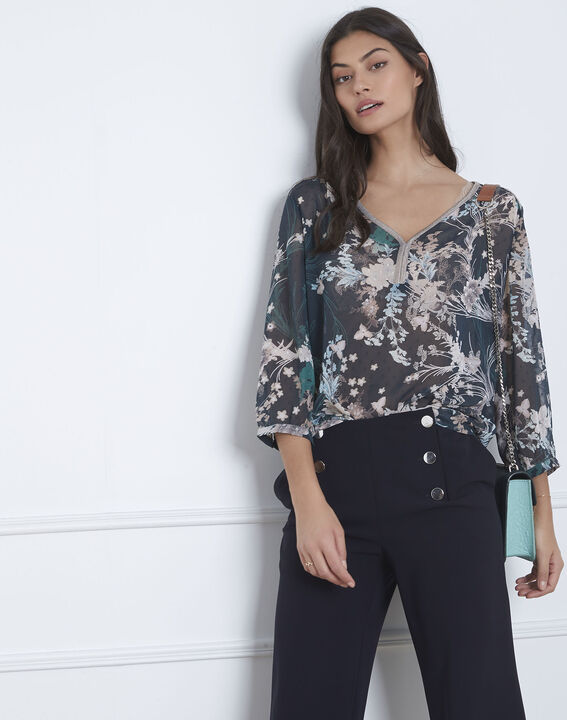 Blouse vert foncé imprimée Vigne | 1-2-3 Blouse vert foncé imprimée Vigne PhotoZ | 1-2-3