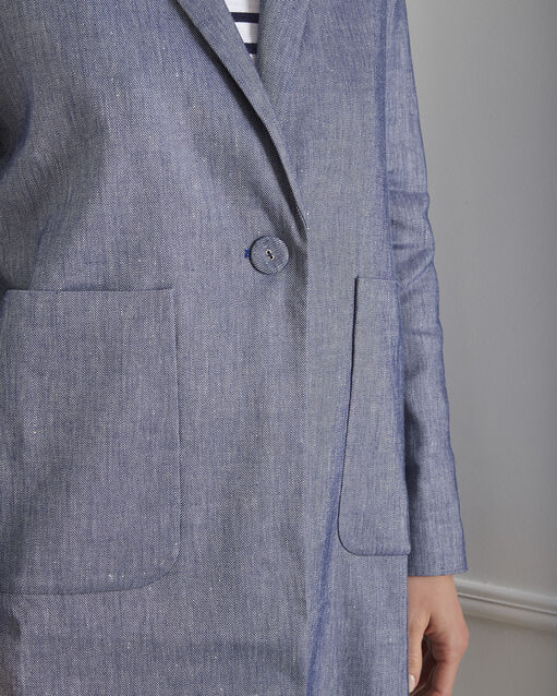 Manteau bleu lin mélangé djoe ciment.