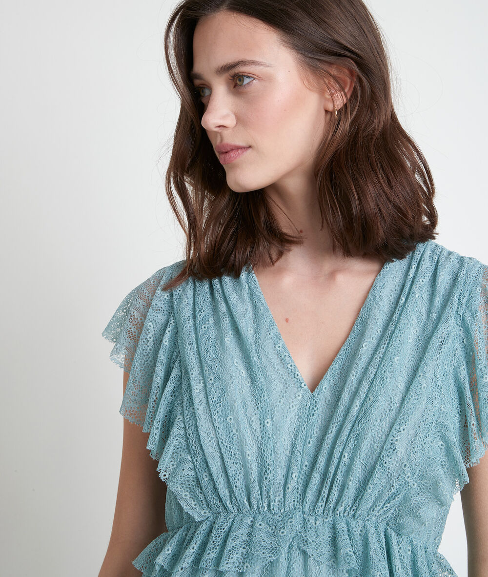 Robe longue en dentelle céladon nora celadon.