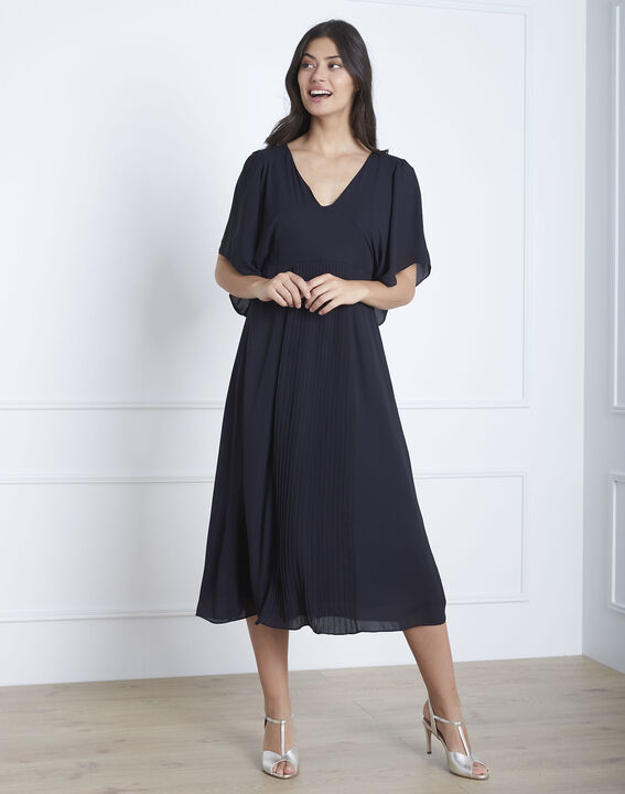 Robe marine plissée noeud dos Hedwige | 1-2-3 Robe marine plissée noeud dos Hedwige PhotoZ | 1-2-3