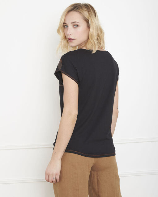 Tee-shirt noir brodé sequins pixel noir.