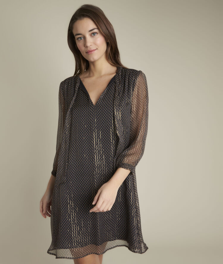 Robe imprim&eacute;e lavalli&egrave;re cecile noir.