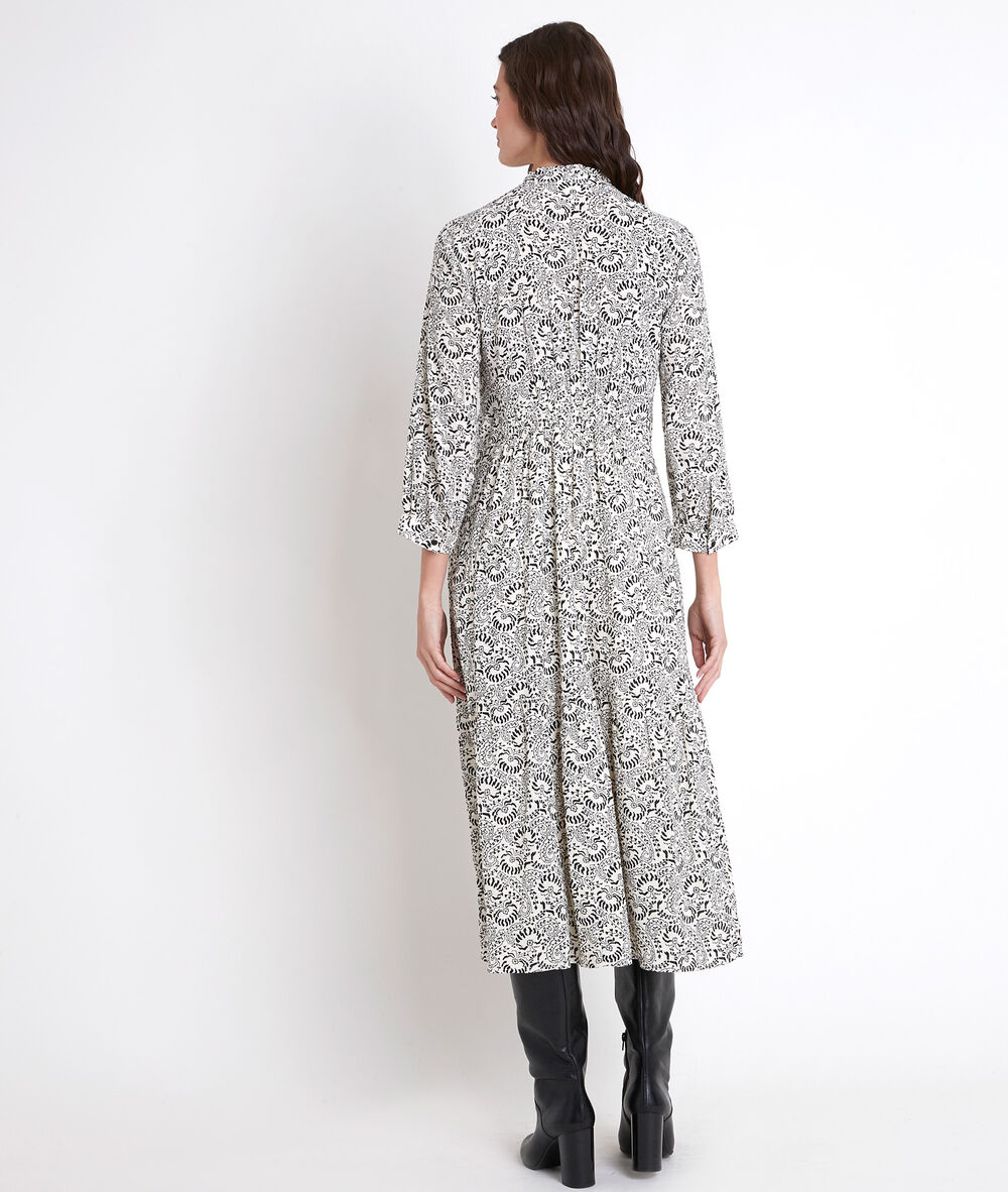 Langes kleid mit printmuster ecru carola ecru.