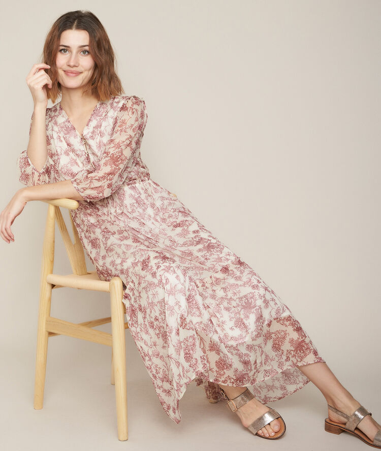 Robe longue imprimée claire olive.