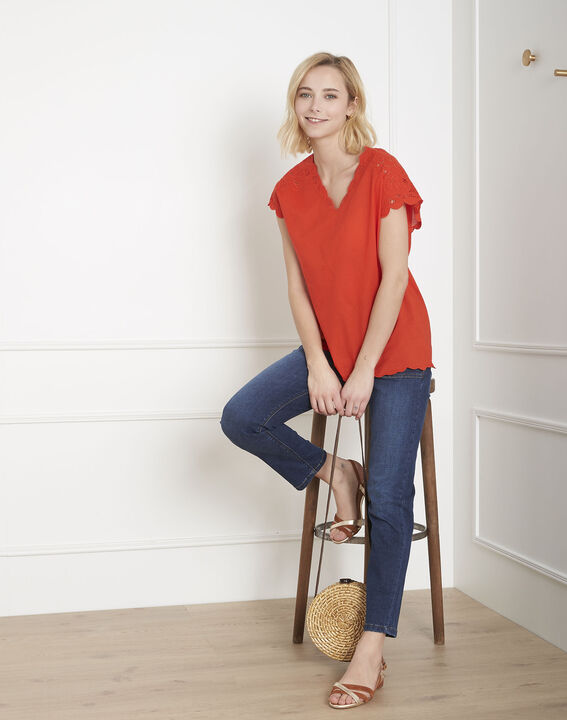 Blouse rouge brodée Volage | 1-2-3 Blouse rouge brodée Volage PhotoZ | 1-2-3