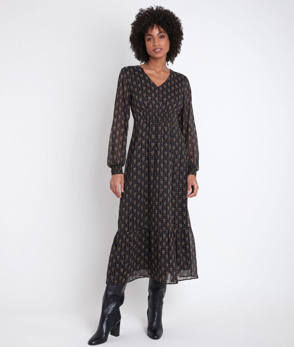 Robe midi imprimée ninon noir.