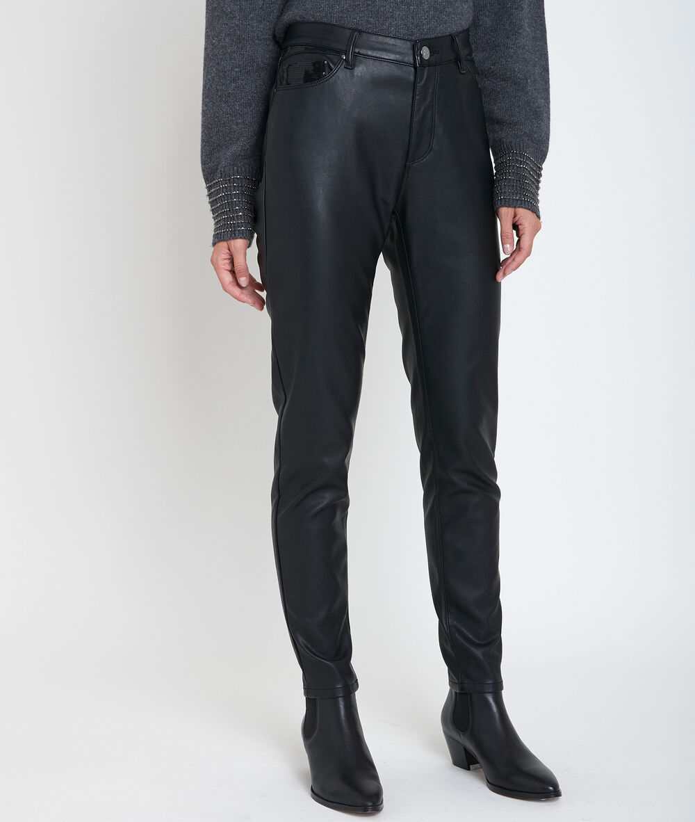 Pantalon slim faux cuir maya noir.