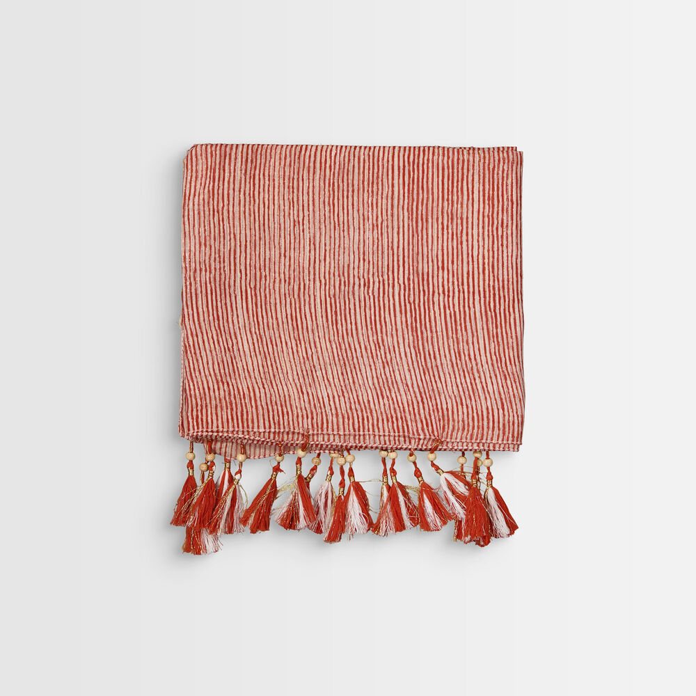 Foulard rayé goyave à franges bayron goyave.