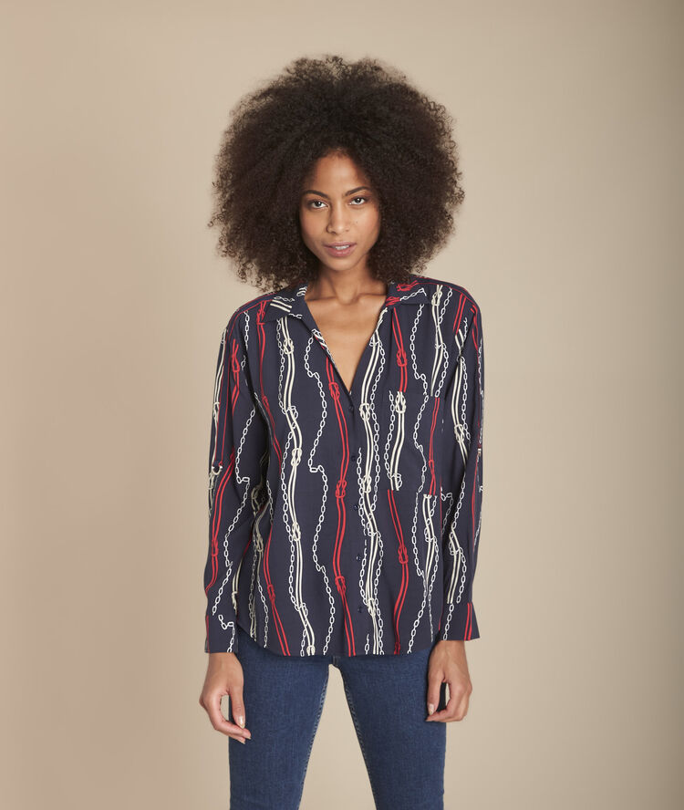 Marineblauw hemd met print en omslag cathleen marine.