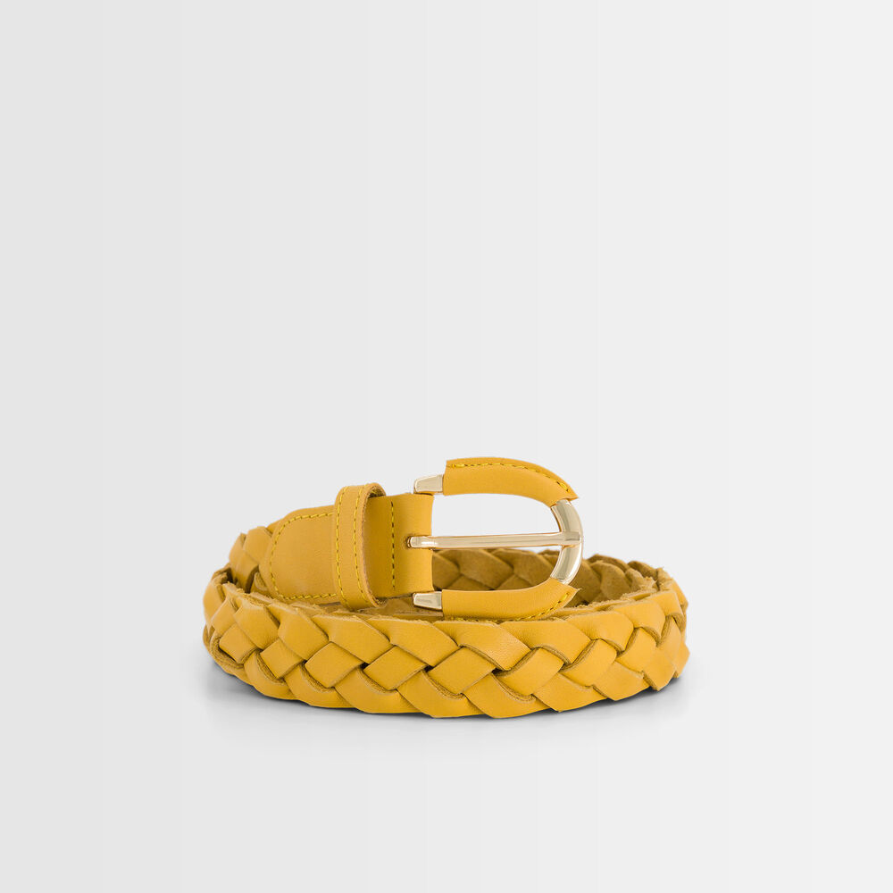 Ceinture tressée en cuir jaune swan miel.