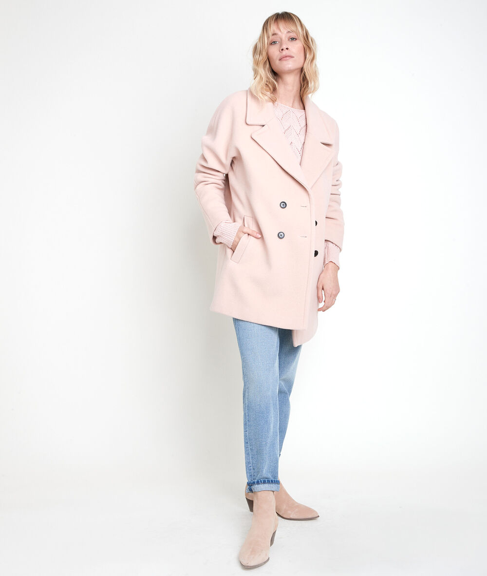 Poederkleurige mantel van gemengde wol joy poudre.