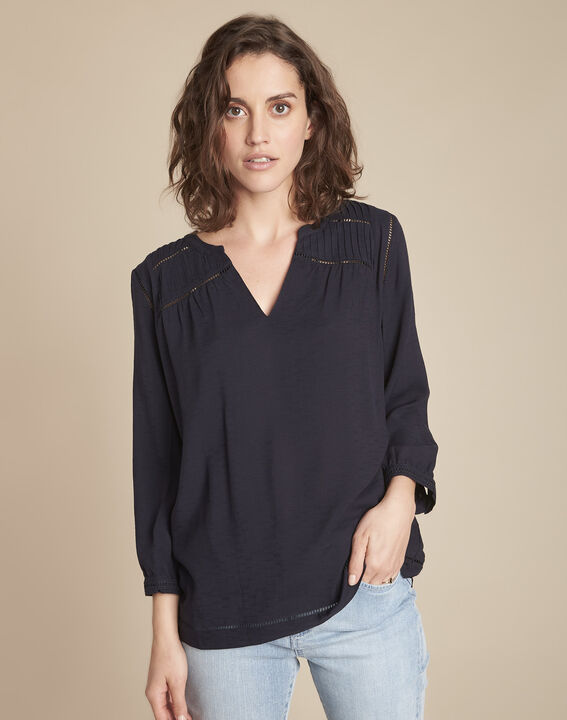 Blouse marine dentelle épaules Maureen | 1-2-3 Blouse marine dentelle épaules Maureen PhotoZ | 1-2-3