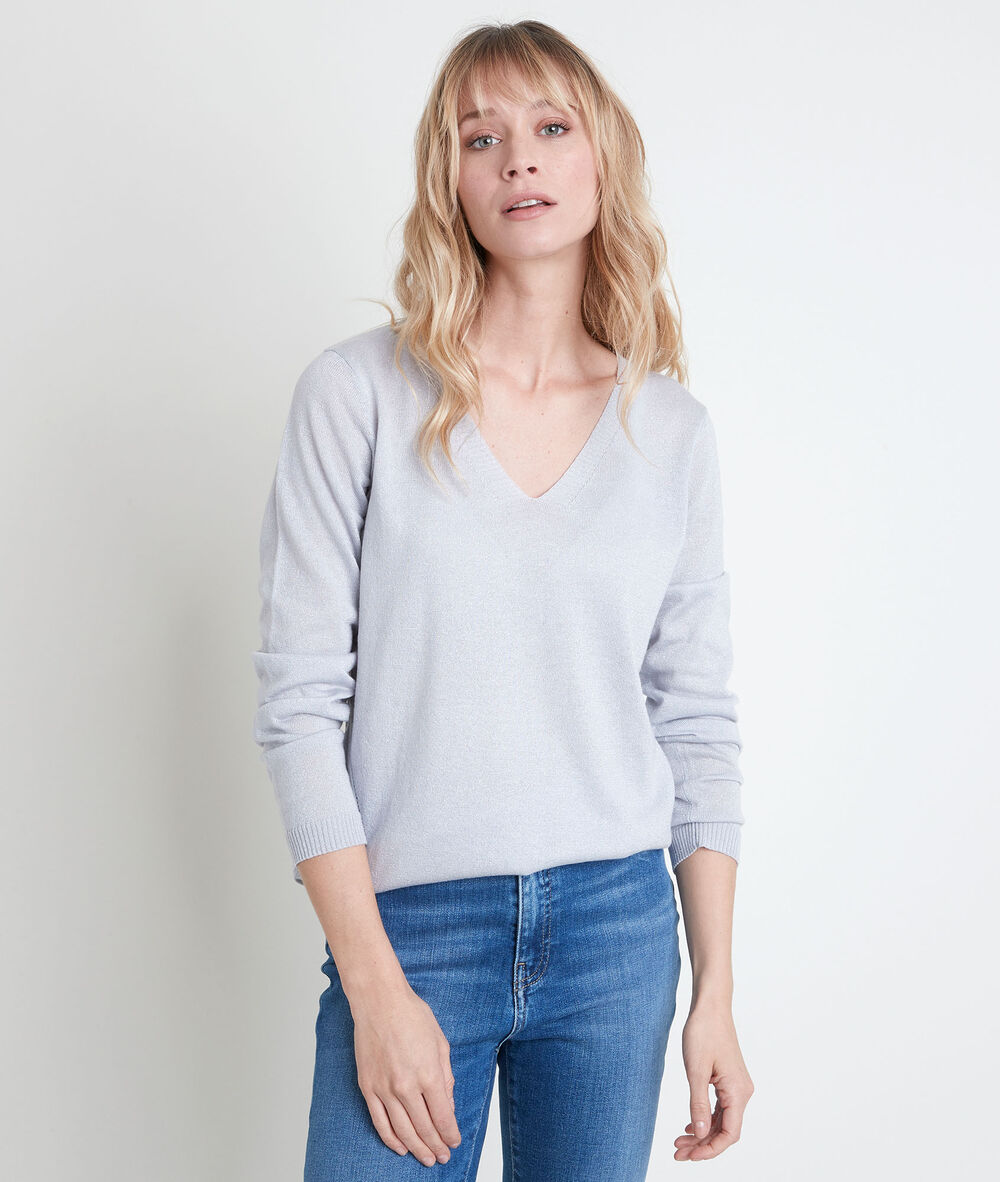 Pull fin brillant argent&eacute; ryo argent.