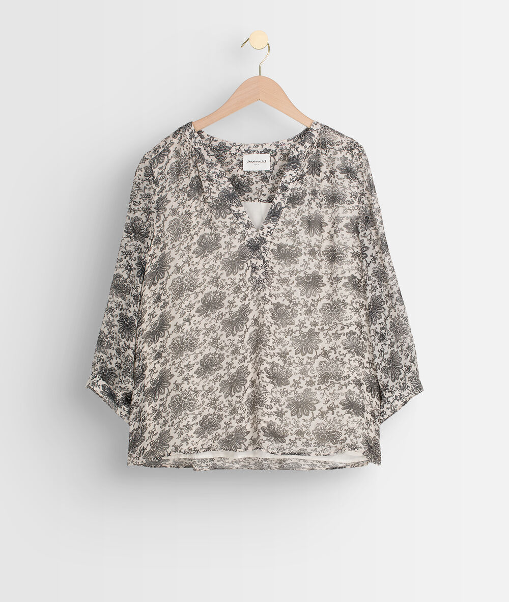 Blouse fluide imprimée noir et blanc adelia creme.