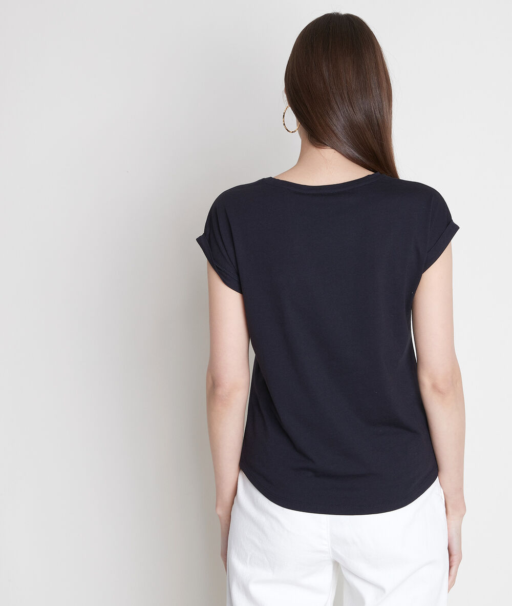 Tee-shirt en coton bio à message brodé marine ella marine.