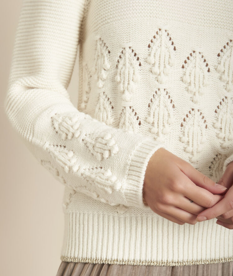 Pull maille fantaisie faveur ecru.