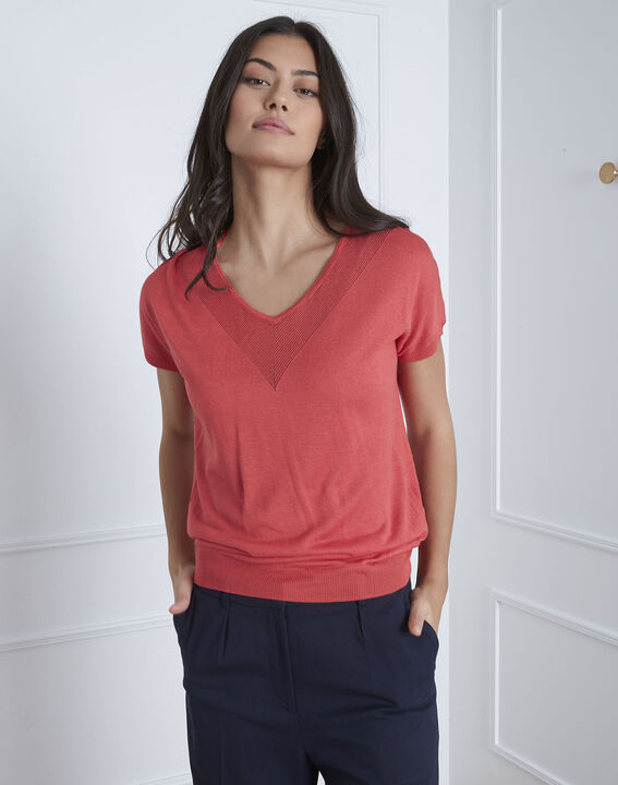 Pull rouge détail encolure Never | 1-2-3 Pull rouge détail encolure Never PhotoZ | 1-2-3