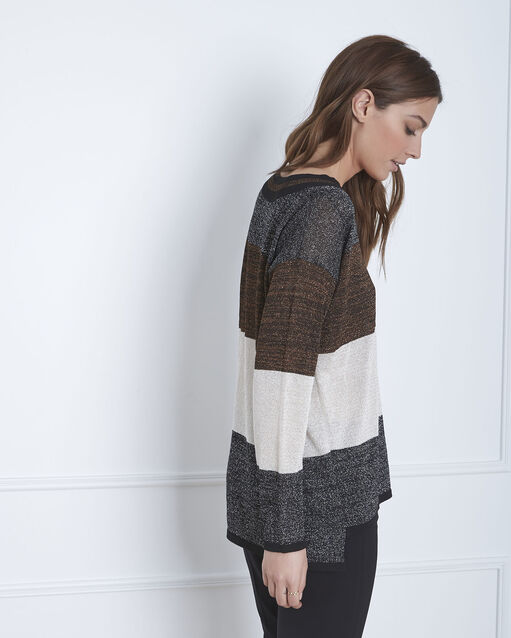 Pull marron rayures lurex artiste mastic.