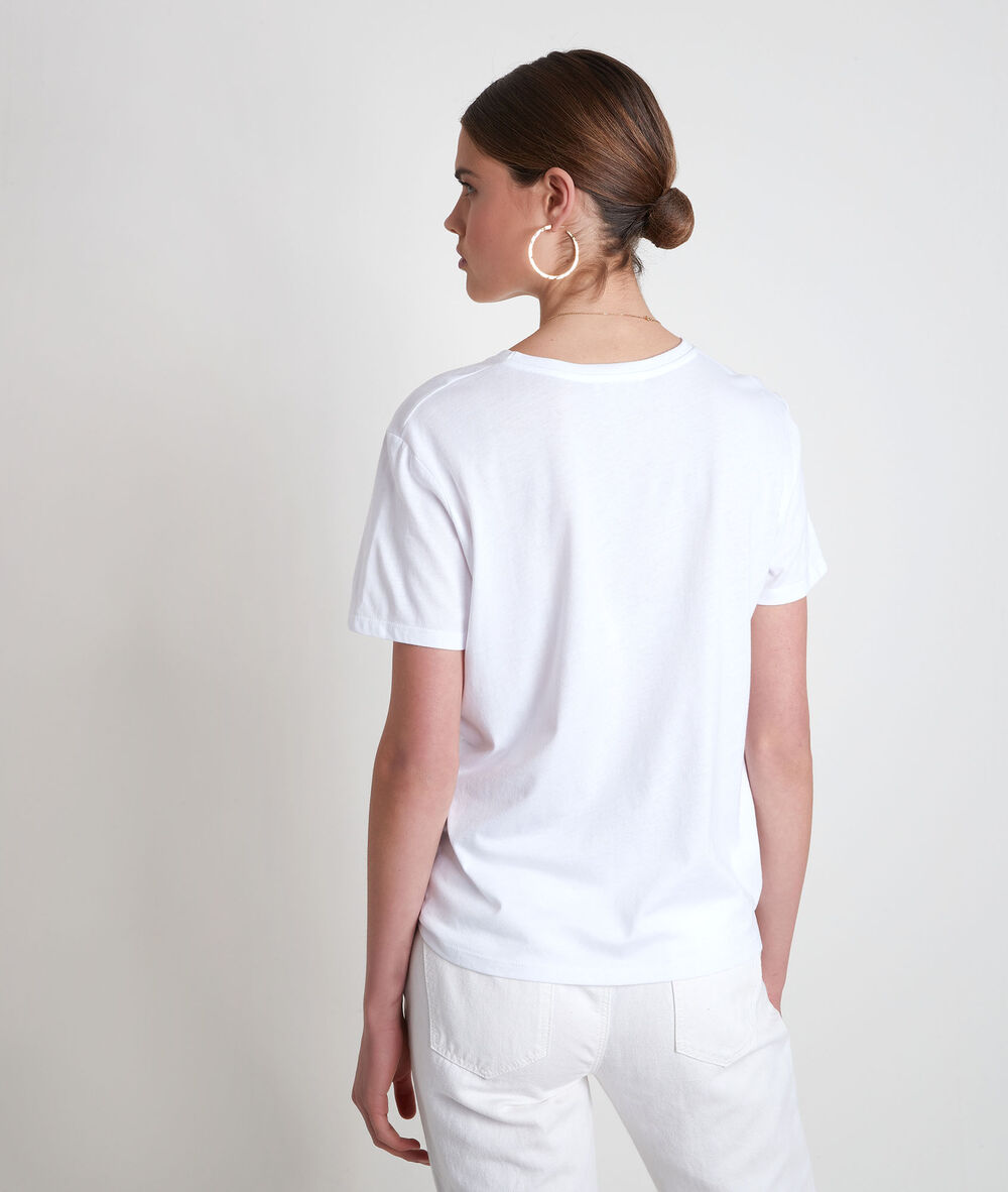 Tee-shirt en coton biologique à message blanc emma ecru.