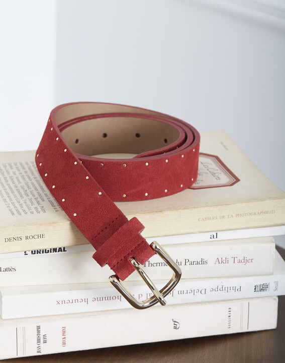 Ceinture rouge en cuir effet velours détails cloutés Kassis | 1-2-3 Ceinture rouge en cuir effet velours détails cloutés Kassis PhotoZ | 1-2-3