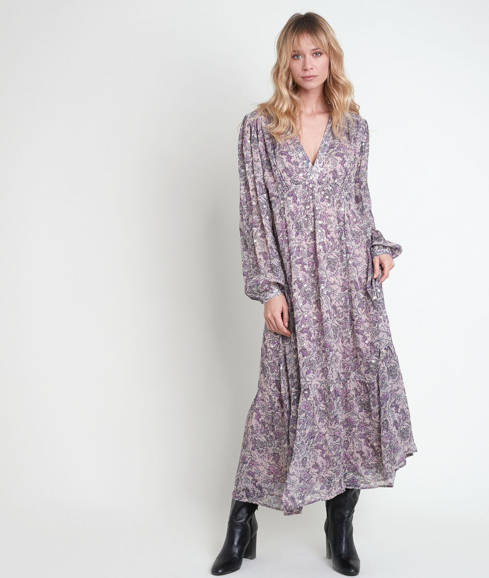 Robe mauve imprim&eacute; fleuri mina mauve.