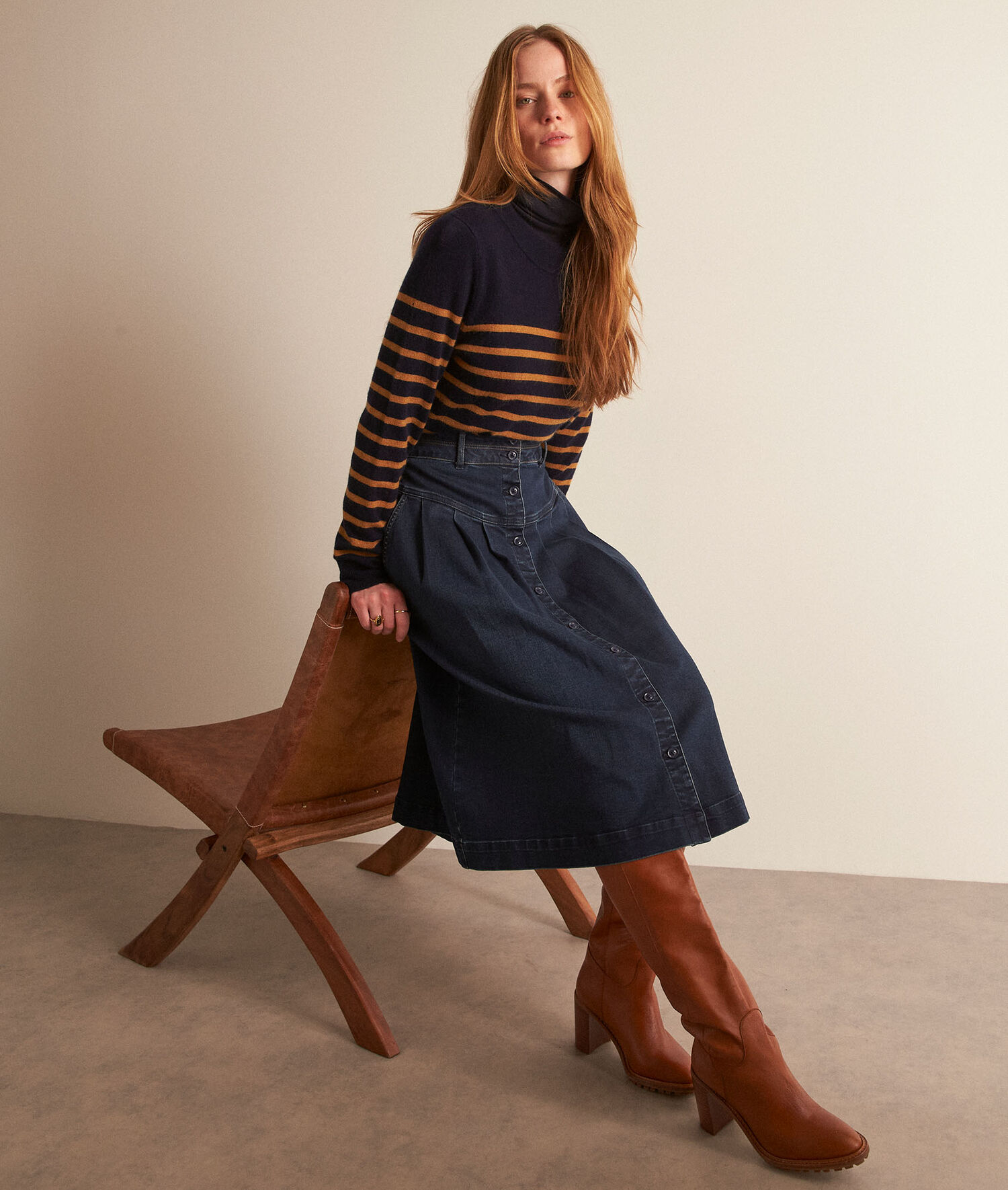 Jupe midi en denim brut kate