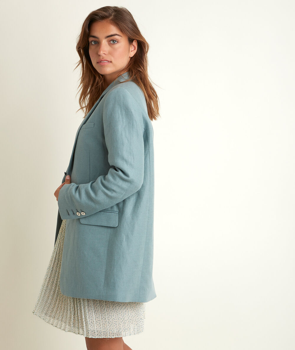 Veste longue en lin et coton tamara ardoise.